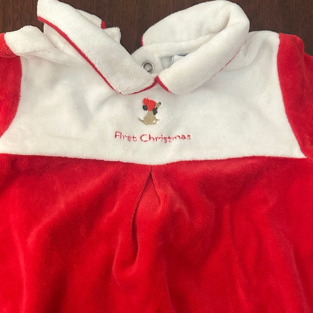 Janie and Jack Red and White 'First Christmas' Baby Outfit 6-9mo